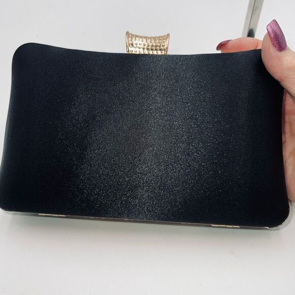 Jeweled, Rhinestone and Beaded Clip Lock Satin Evening Bag with Two Chain Length - Picture 7 of 11